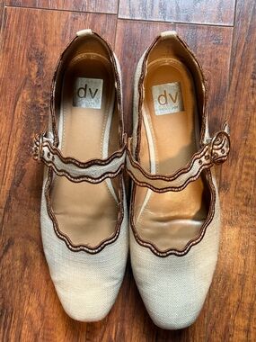 DV Dolce Vita Mary Jane Flats | Scalloped Strap Raffia Woven Neutral shoe Sz 9.5